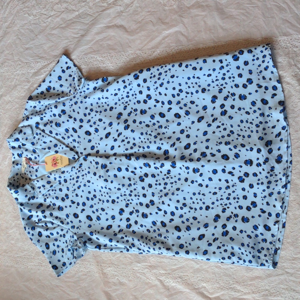 Entro Blue Animal Print Shirt Dress Boho NWT Size Large